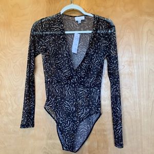 Topshop Long sleeve semi sheer bodysuit size XS